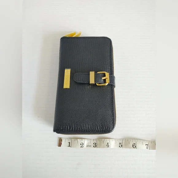 Joy Mangano Womens Leather Double Zipper Wallet Large Black - Picture 13 of 13